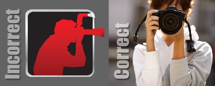 The Improve Photography logo placed next to a woman holding a DSLR the best way.