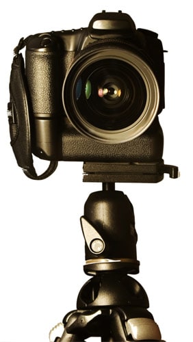 Camera on a tripod and ballhead