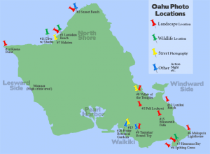 Map of the best photography locations in Hawaii separated by type of photography.