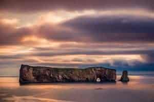 A photo of the pierced rock in Percé, QC.