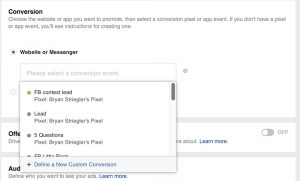 Setting up a Facebook conversion