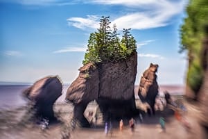 The Hopewell Rocks in New Brunswick, photographed with the Lensbaby Sol 45