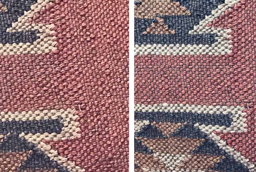 The fabric on the left was photographed at 10x while the one on the right was shot much closer at the telephoto lens' native 2x.  See how the sharpness degrades a bit as the digital zoom is used.