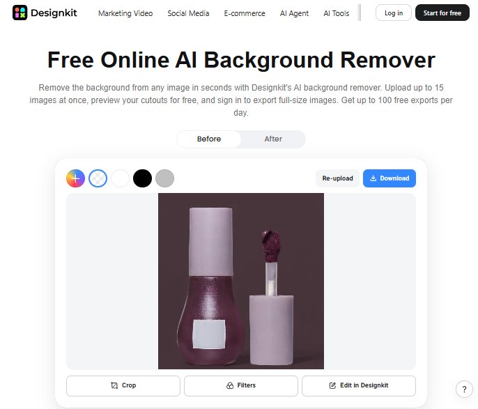 Designkit background remover with an uploaded product photo