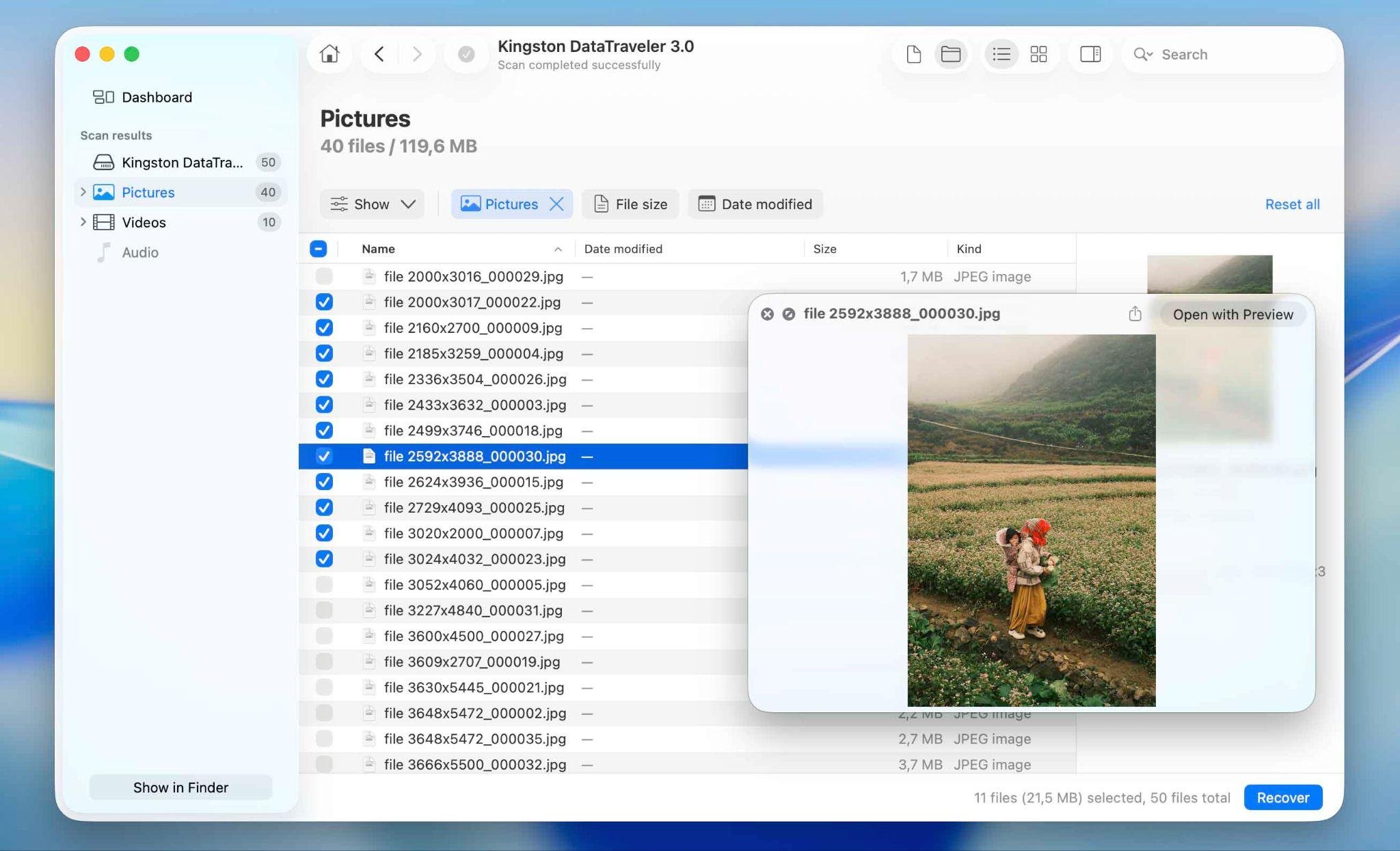 Previewing recoverable photos in Disk Drill