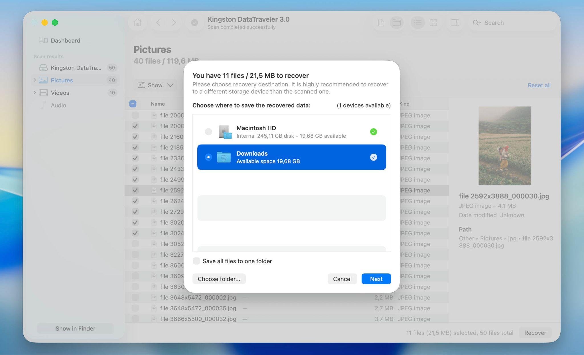 Recovering photos to another drive with Disk Drill