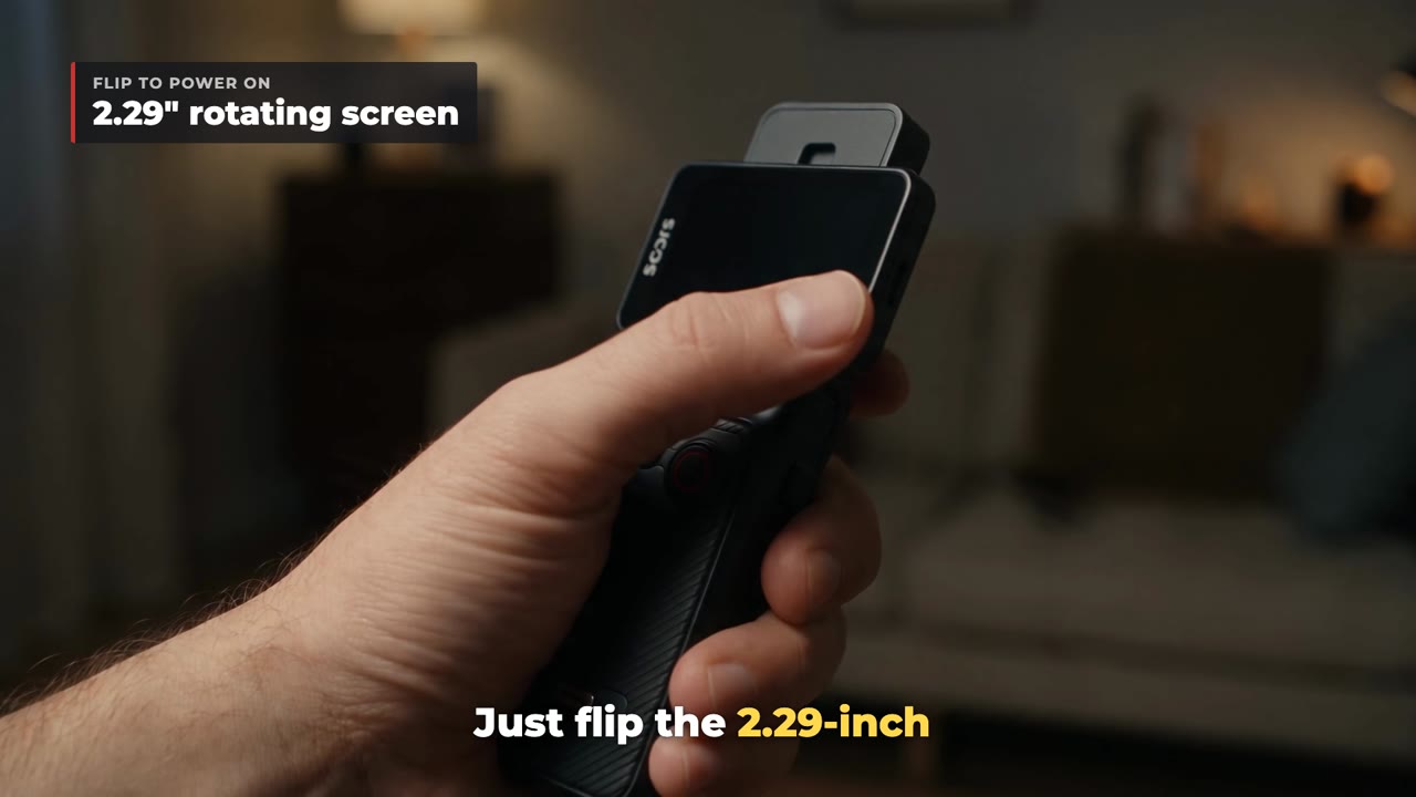 Flipping the SJCAM C400 Pro 2.29 inch screen to power it on