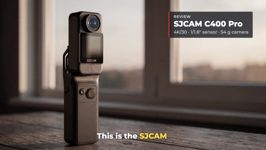SJCAM C400 Pro action camera docked in its handheld controller
