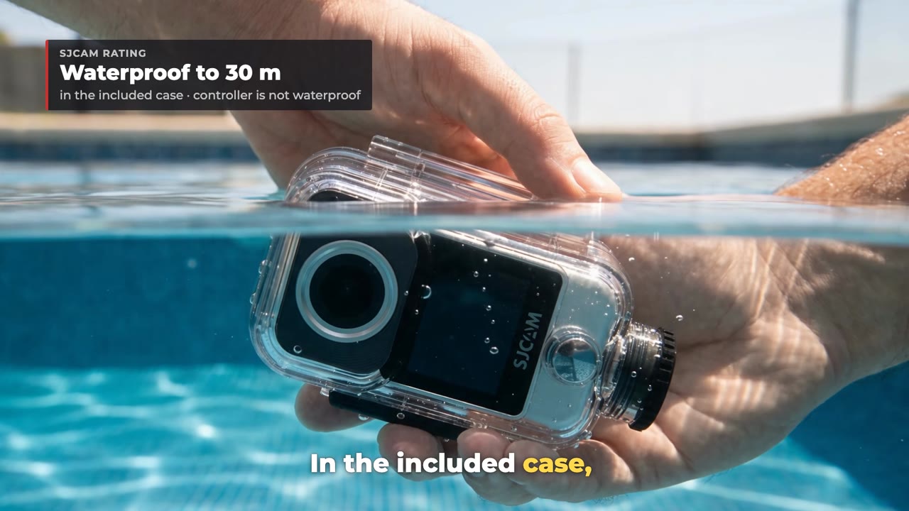 SJCAM C400 Pro camera in its waterproof case underwater